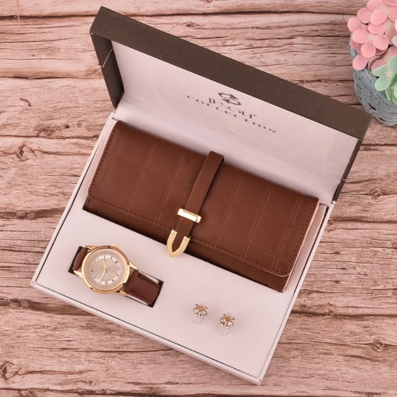 Women\'s Classy Leather Band Matching Watch & Tri-Fold Leather Wallet Set main image 5